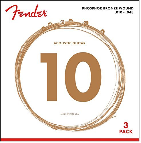 Fender アコースティックギター弦 Phosphor Bronze Acoustic Guitar Strings, Ball End, 60XL .010-.048 Gauges, 3-Pack