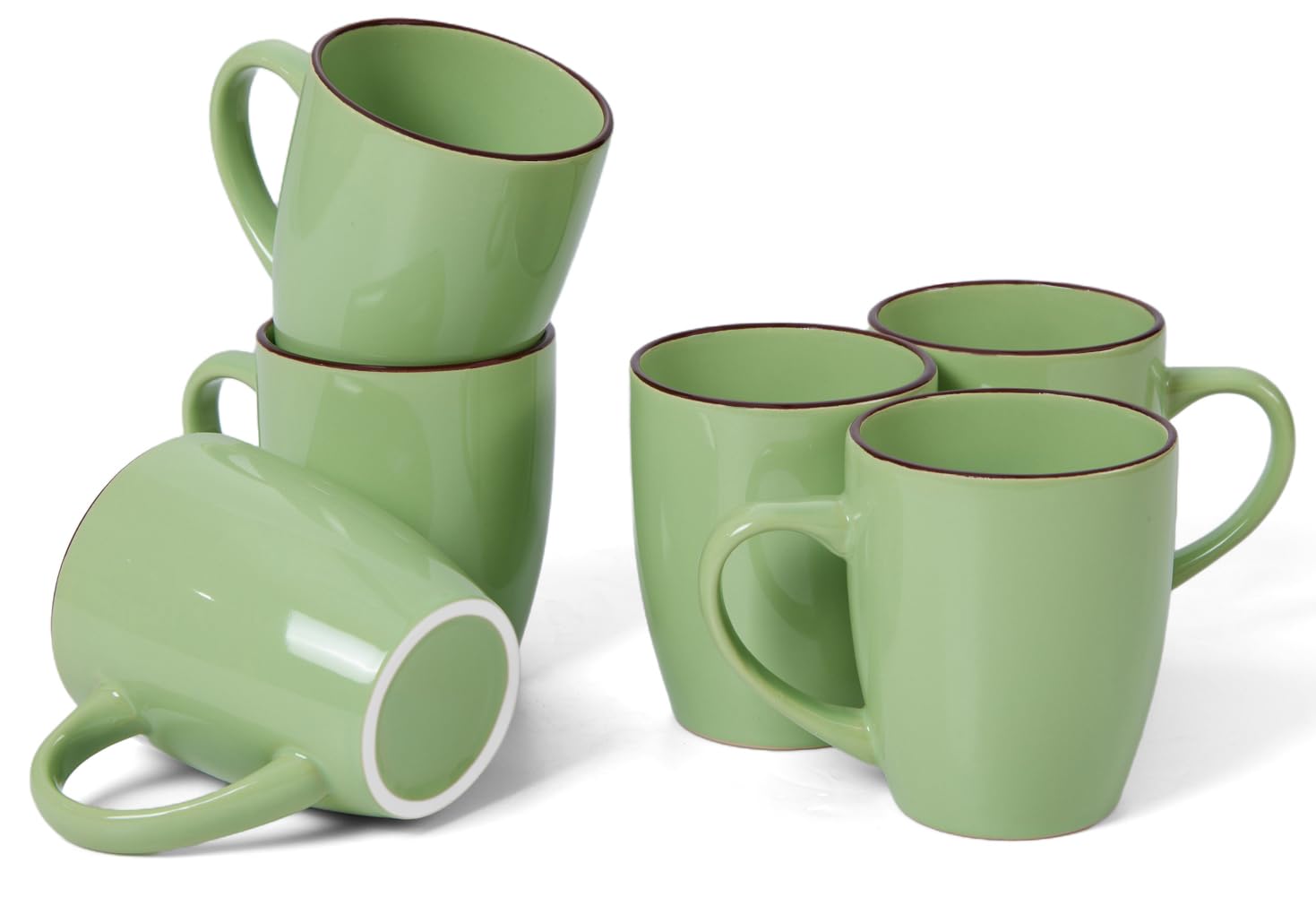 Coffee Mugs Set of 6, 12 Ounce Coffee Cups With Large Handle,Modern Drinking Cups with handle for Tea, Latte, Cappuccino Cocoa, Dishwasher&Microwave Safe (Green)