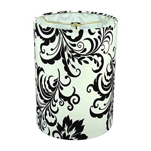 Image of Aspen Creative 31301 Contemporary Drum (Cylinder) Shaped Spider Construction Lamp Shade in Off White with Black Floral, 8 inch wide (8 inch x 8 inch x 11 inch)