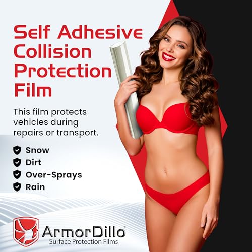 Image of ArmorDillo High Tack Collision Wrap -Free Utility Knife. Full 3 Mil 3-Ply Self Adhesive Crash Wrap for Cars, Collision, Towing, Salvage & Auto Repair, 60 Day UVI Protection - 36 inch x100ft