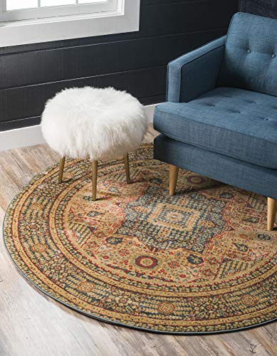 Rugs.com Amina Collection Rug – 3' Round Blue Flatweave Rug Perfect for Kitchens, Dining Rooms