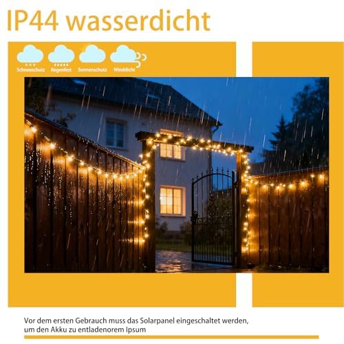 2 Stück Lichterkette Außen Solar 30m 300LEDs Warmweiß, 8 Modi Wasserdicht Solar Lichterkette Aussen mit Timer Fernbedienung & USB für GartendekoTerassen Hochzeiten Ramadandeko