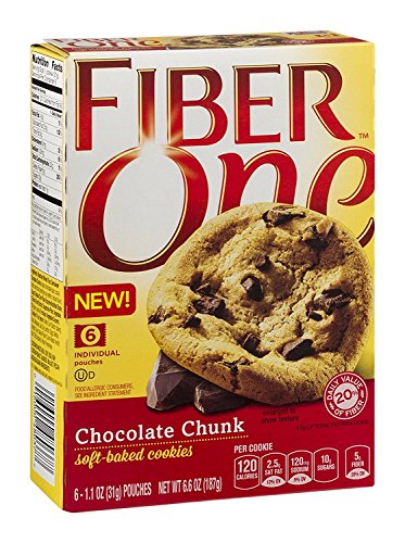 General Mills, Fiber One, Soft Baked Cookies, Chocolate Chunk, 6.6oz Box (Pack of 4)