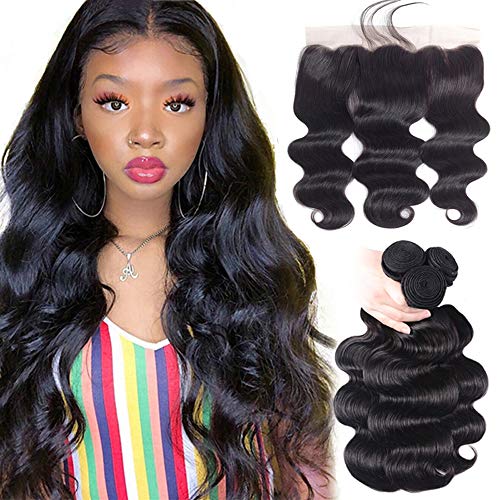 Brazilian Body Wave 3 Bundles with Frontal Closure 16 18 20+16 Frontal LUXEDIVA 13x4 Ear to Ear Lace Frontal with Bundles Virgin Human Hair Bundles with Frontal Hair Extensions