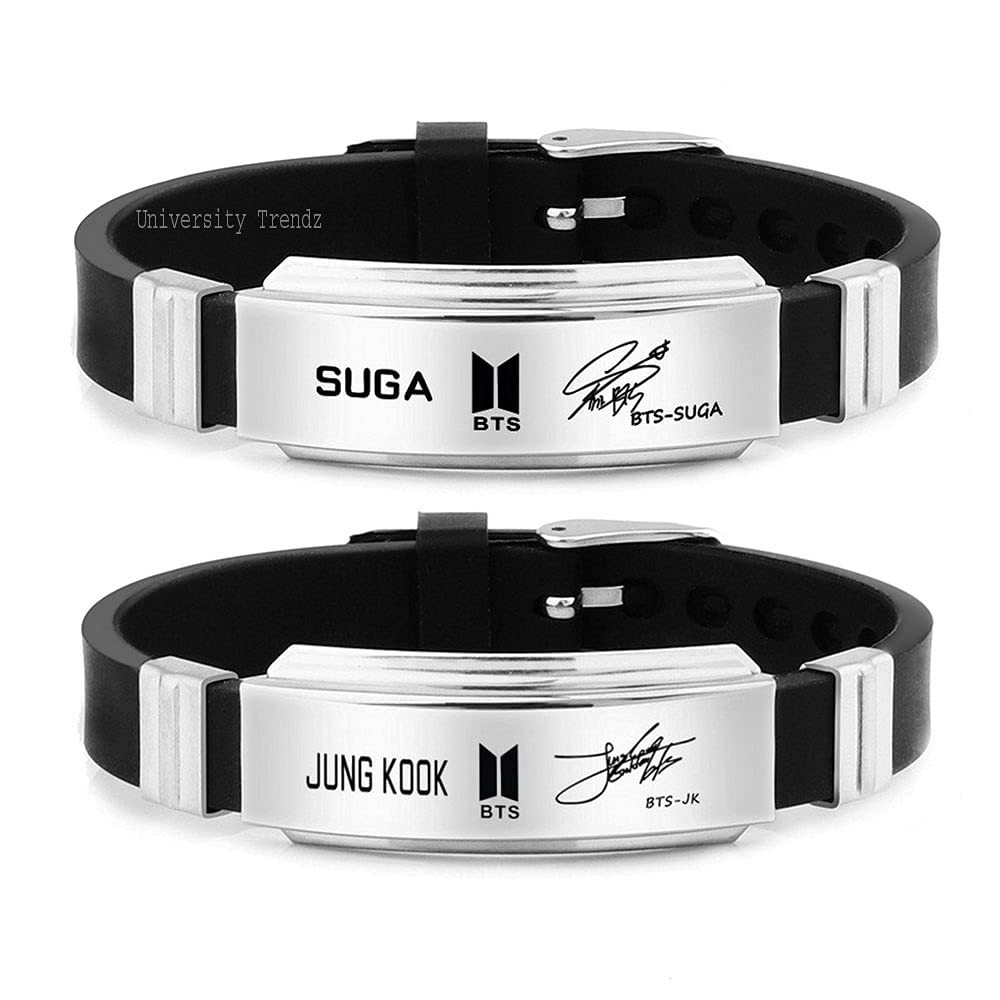 University Trendz BTS Suga & Jung Book Signature Printing Stainless Steel Silicon Wristband Unisex Bracelet (Pack of 2) (B09HN5JMJS) Amazon Price History, Amazon Price Tracker