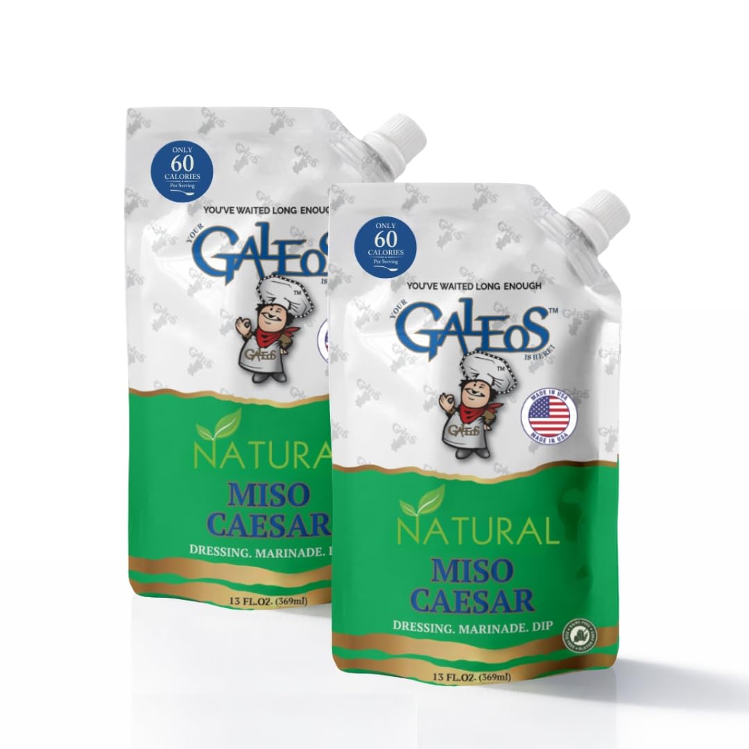 Galeos Miso Caesar Salad Dressing | Lower Calorie, Dairy Free, Egg Free, Gluten-Free, No Saturated Fat | Healthier Dressing, Marinade & Dipping Sauce | Made in California - 13 fl oz - 2 Pack