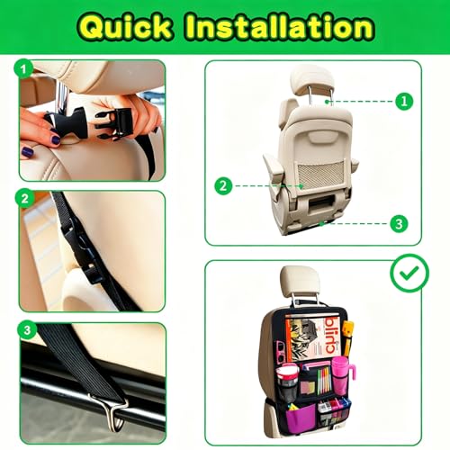 Image of Car Organizer Kick Mats Back Seat Protector, Car Back Seat Organizer with Tablet Holder Pocket for Kids, Travel Accessories with 10 Storage Pockets, 2 Pack