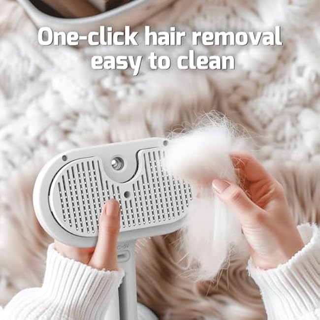 ?Cat Steam Brush for Shedding, 3 In 1 Steam Pet Brush Self Cleaning, Dog Brush for Long and Short Hair Dogs and Cats, Pet Grooming Comb Remove Tangled Loose Hair, Type-C Fast Charging (White)-AJquW2tm