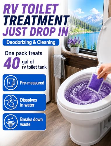 Image of Eazy2hD 50 Packs RV Toilet Treatment, Black Water Holding Tank Deodorizer | Pre-measured Pods, Breaks Down Waste & RV Toilet Paper, Reduces Odor. Prevents Clog. For Marine Holding Tank, Lavender scent