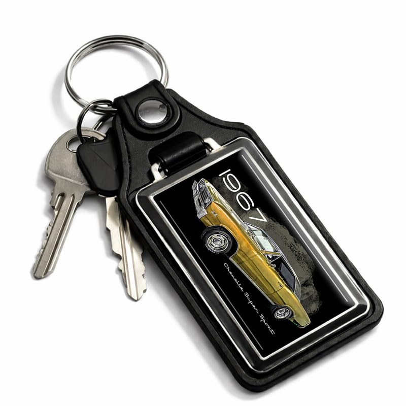 Brotherhood 1967 Compatible with Chevelle Checkered Flag Design Faux Leather Key Chain Key Ring