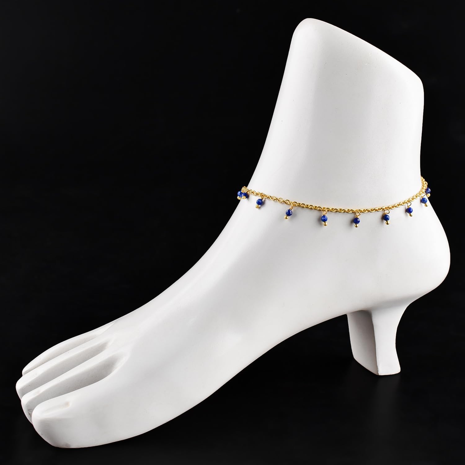 InfinityGemsArt Anklets in Hanging Beads Ankle Bracelets for Women Natural Birthstone 14k Gold Plated Jewelry in 9” +1.5” inch Chakra Crystals Birthday Gifts