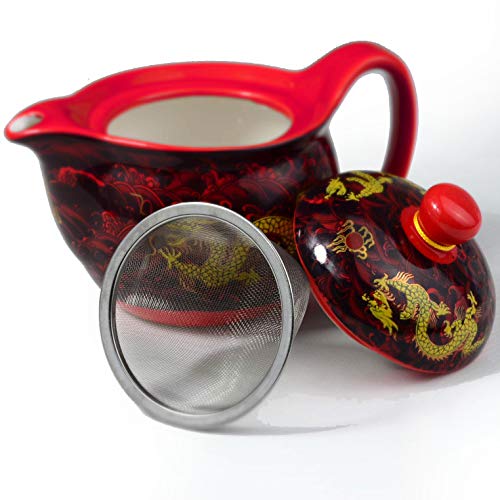 Miniatura 5 de Tetera De Porcelana China De 340.2 G Con Forma De Dragón De Acero Inoxidable, Infusor De Puré Para Té Suelto Rojo