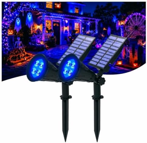T-SUNUS Blue Solar Landscape Spotlights Outdoor 2 Pack IP65 Waterproof Flag