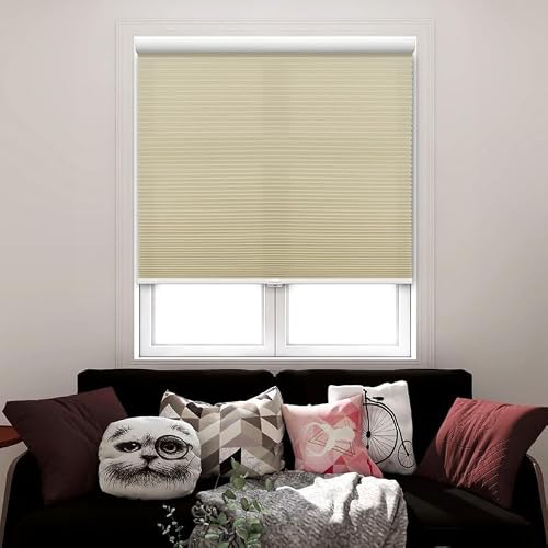 38mm Cordless Cellular Shades for Cat Owners - Scratch-Resistant Fabric, Cordless & Pet-Safe (Beige Color, 77