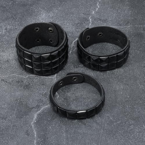 CCAKXCJJ 3PcsPunk Bracelet Leather Studded Bracelets Emo Bracelet Adjustable Goth Bracelets for Men Women 6037 Black-black by CCAKXCJJ - Used condition - Image 4