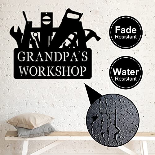 Custom Grandpa’s Workshop Metal Sign Chainsaw Wrench Hammer For Garage Workshop Auto Repair Shop Department Husband Pop Dad Gift For Handyman Monogram Signs Office Front Door Black 12" #TOP1