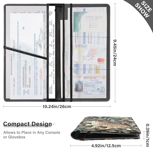 GuoChe Pu Leather Car Registration & Insurance Card Holder Men Women Essential Wallet Case for any Car, Truck, Motorcycle, Trailer or Boat Leopard Floral Pattern4