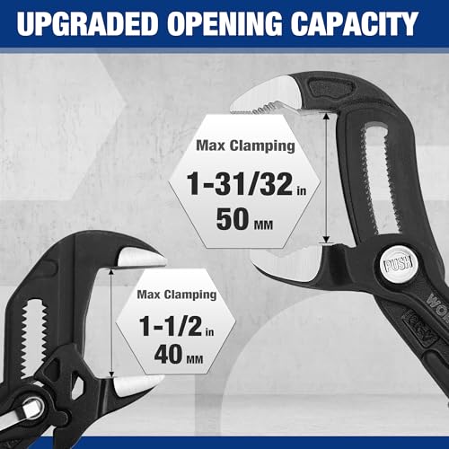 WORKPRO 2-Piece 7-Inch Pliers Wrench & 10-Inch Groove Joint Pliers Set, Quick Adjustment, CR-V Steel, Smooth Jaw & V-Jaw, Upgraded Wide Opening, Ergonomic Grip - for Plumbing, Pipe Work, DIY Projects