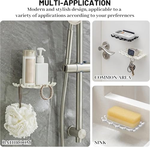 Image of Self Adhesive Soap Holder for Bathroom Wall | Plastic Soap Stand with Drain Tray | Wall Mounted Soap Dish | No Drilling Bathroom Soap Holder (02 Grid White Soap)