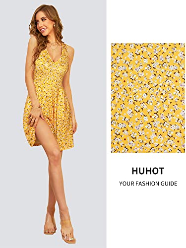 Image of HUHOT Womens Sleeveless V Neck Dress with Pocket Summer Beach Midi Flared Tank Dress