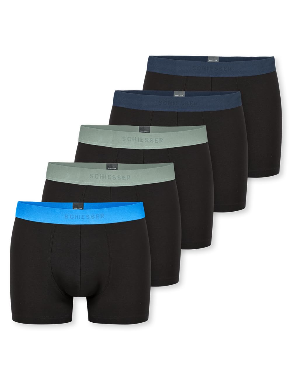 Schiesser Mens Boxer Shorts Underwear with Woven Elastic Waistband Organic Cotton - 95 5 Organic Pack of 5