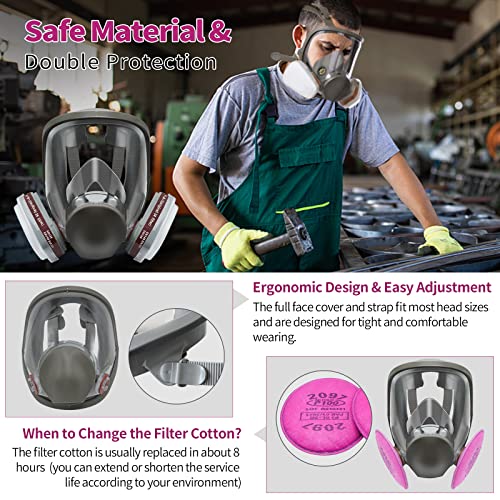 Xinbtk 17 In 1 Full Face Respirator Mask Reusable - Gas Cover Organic Vapor Respirator With 2097 Filter & 6001 Replaceable #TOP7