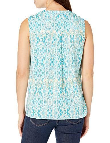 Erika Women's Irina Sleeveless Button Down Camp Shirt, Aquaria Percussive Pathway, Medium #TOP1