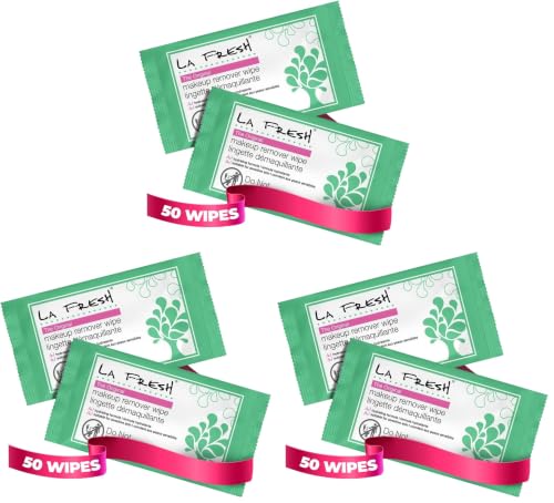 Image of LA Fresh Makeup Remover Wipes with Vitamin E - 50 Ct TSA Travel Essential (Pack of 3)