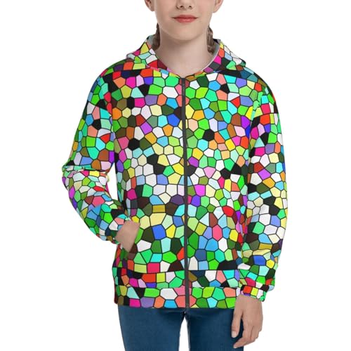 Colorful Tie Dye Stained Glass Kids Pullover Hoodies Boys Zip Up Sweatshirts Girls Athletic Clothes with Pocket3