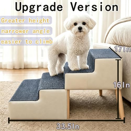 Image of 16 inch H Dog Stairs for Small Dogs, Foldable 2-in-1 Pet Steps & Ottoman, Non-Slip Dog Stairs for Couch, Wooden Pet Stairs Ramp for Puppy Senior Injured Dogs Grey