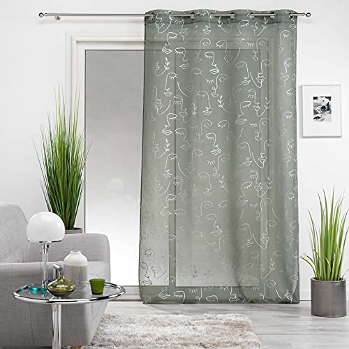 DOUCEUR D'INTERIEUR Eyelet Curtain 140 x 240 cm Green, W 55.1" x L 94.5" (1 Panels) - Image 2