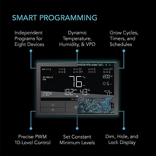 Image of AC Infinity Controller 69 PRO+, Smart Environmental Controller 8-Port with Temp, Humidity, VPD, Timer, Cycle, Schedule Controls, for Grow Tent Cooling Ventilation Lighting (Bluetooth + WiFi, 8-Port)