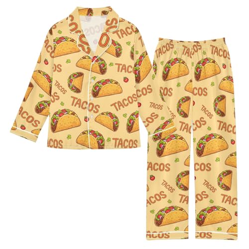 JULYTO Satin Pajama Sets Long Sleeve Yummy Tacos Cartoon 2 Piece PJS 5Y