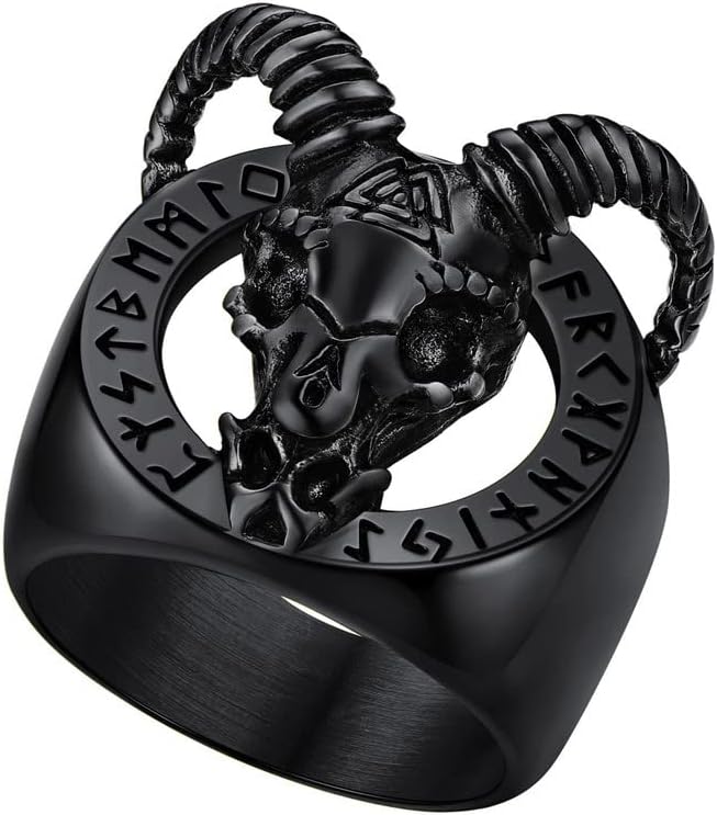 U7 Mens Rings, Size 7-14, Stainless Steel18K GoldBlack Color, Personalized Signet Ring, Goat Head Ring, Satanic Ring, Blade Razor Rings