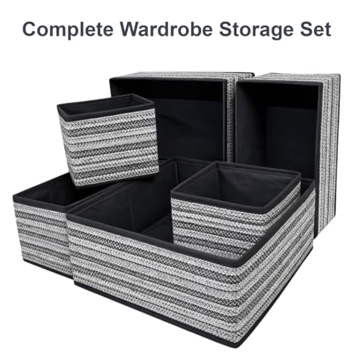 Image of DALUCI 6 Piece Foldable Clothing Storage Box Set | Cube Storage Bins and Dividers for Wardrobe Cloth Organizer for Storage Cupboard and Drawer Organizers for Shirts Pants Underwear Bras Socks (Black)