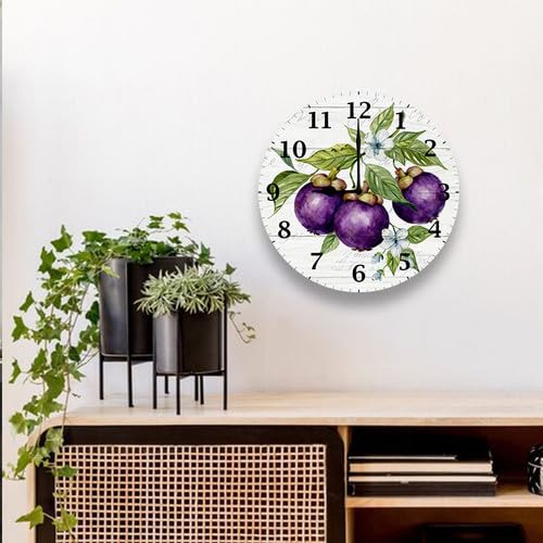 Mangosteen - Reloj de pared de 12 pulgadas, silencioso, redondo, de madera, funciona con pilas, sin tictac, creativo reloj decorativo para niños, sala de estar, dormitorio, oficina, cocina