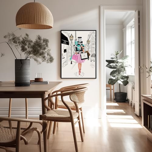 Image of Poster Master Fashion Poster - Lady with Shopping Bags Print - Trendy Art - Modern Art - Gift for Her & Fashionista - Luxury Haute Couture Decor for Bedroom or Girl's Room - 11x14 UNFRAMED Wall Art