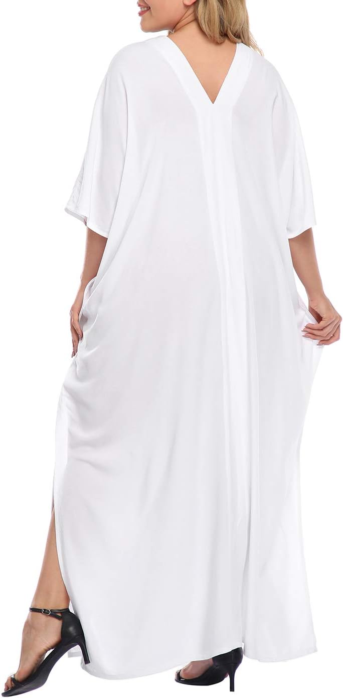 HDE Women UPF 30+ Kaftan Dress Oversize V Neck Long Plus Size Maxi Swim Cover Up - Image 3