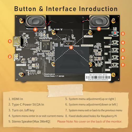 Image of HAMTYSAN 7'' Raspberry Pi Display,800x480 HDMI Mini Small Monitor with Dual-Speaker,LCD Screen for Raspberry Pi 4 /3 /2 /Zero /B /B+ Win11 /10 /8 /7 (Non-Touch)
