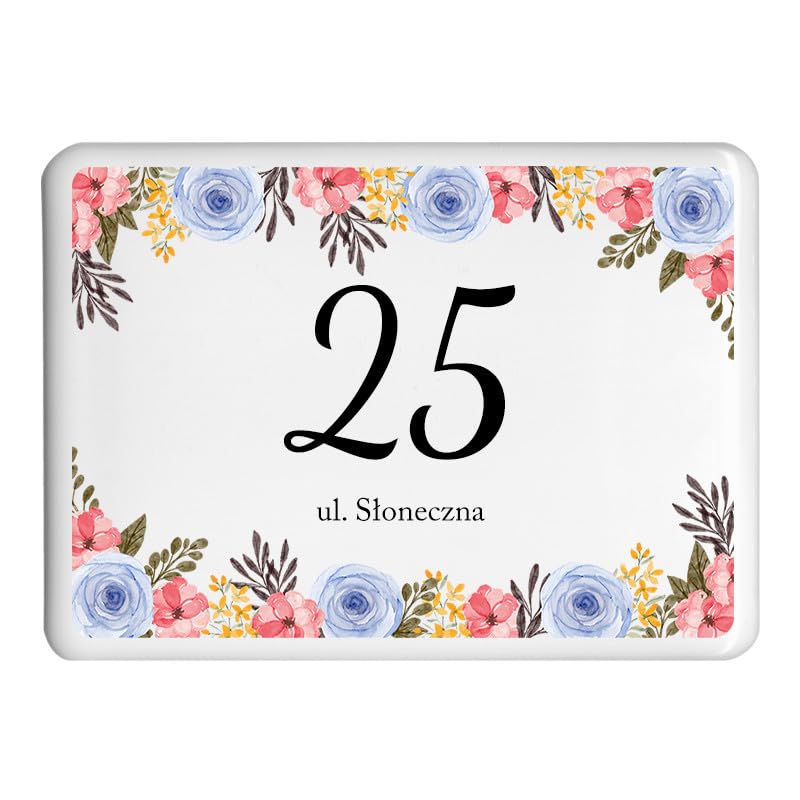 Numéro de maison plaque d'adresse rectangle 24x30 cm fleur rouge bleu extérieure