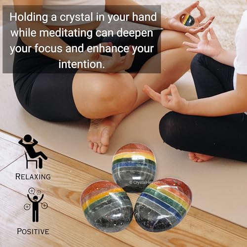 Image of Crystal Heaven Large Seven Chakra Crystal Palm Pebbles Stones For Anxiety Stress Relief Massage - Aaa Grade Original Healing Gemstone Agate Palm Stone For Yoga Meditation Spiritual Reiki Feng Shui