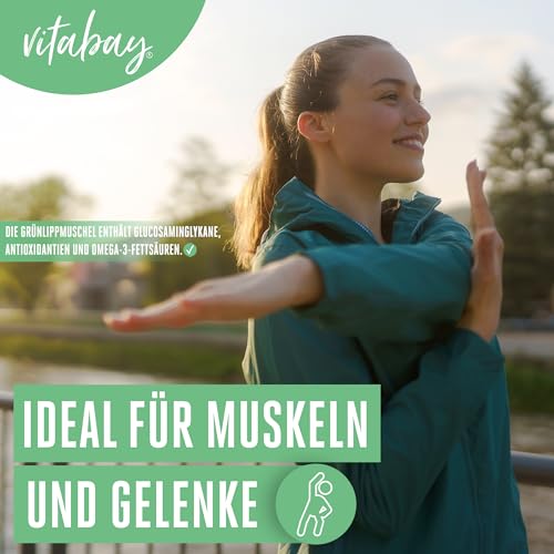 Vitabay Grünlippmuschelextrakt 2000mg Hochdosiert - 900 Grünlippmuschel Kapseln mit hoher Bioverfügbarkeit - Green lipped mussel capsules Laborgeprüft & ohne unerwünschte Zusätze