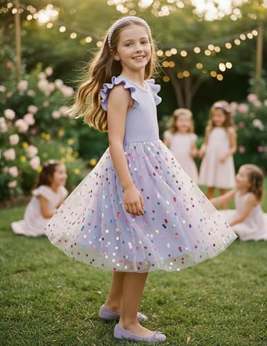 Image of PATPAT Girls Sequin Polka Dot Tutu Princess Birthday Party Dresses 3-4T