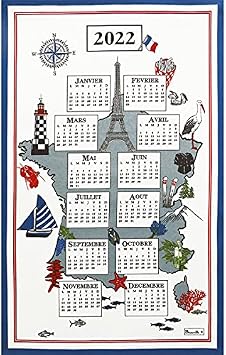 Beauville, 2022 French Calendar, Douce France Kitchen/Tea Towel, Silk Screen Hand Printed, All in French