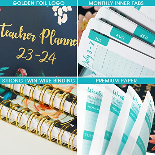 Teacher Planner 2023-2024 - Academic Planner From July 2023 To June 2024, 8" X 10", Teacher Lesson Planner 2023-2024, 2023-2024 Teacher Planner With Quotes - Blue Oil Flower #TOP4