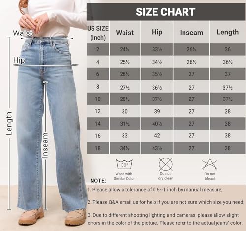 KDF Straight Leg Jeans for Women High Waisted Jeans Frayed Baggy Pants Raw Hem Loose Stretchy Cropped Wide Leg Jeans - Image 7