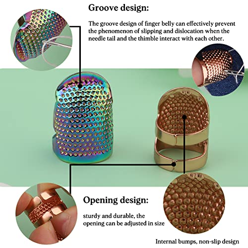 6 Piece Sewing Thimble Metal Thimble Rings Adjustable Metal Finger Shield Ring And Leather Coin Finger Protectors, Sewing Thimble Cap For Sewing Embroidery Needlework Accessories #TOP2
