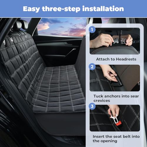 KYG Hundedecke Auto Rückbank 4-in-1,Rücksitz mit Seitenschutz,100% Wasserdicht,Kratzfeste rutschfeste Hundesitz Auto Rückbank für PKWs, LKWs, und SUVs 135x147cm Schwarz