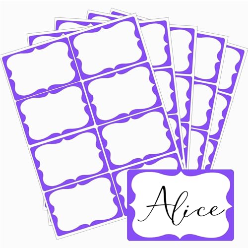 Purple Name Tags,2"x 3" Name Tag Stickers with Purple Border 200 Pcs Adhesive Name Tags Sticker Name Badges Labels for School, Office, Home, Party, Conferences