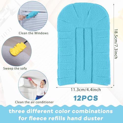 Image of Zubebe 12 Pcs Reusable Duster Refills Fleece,Yellow,Grey, Turq | Soft Polyester Fiber Flat Duster Refill Multi Surface Washable Cleaning Pad Tools for Home, Blinds, Car, Pet, Furniture, Fans